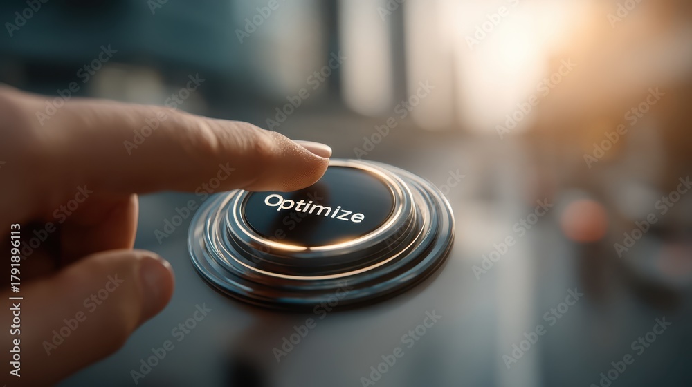 Fototapeta premium A close-up of a hand pressing a shiny button labeled 