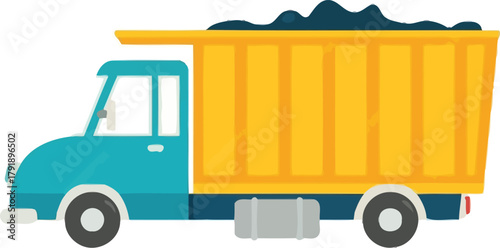Flat Vector Illustration of a Blue Dump Truck Carrying Material