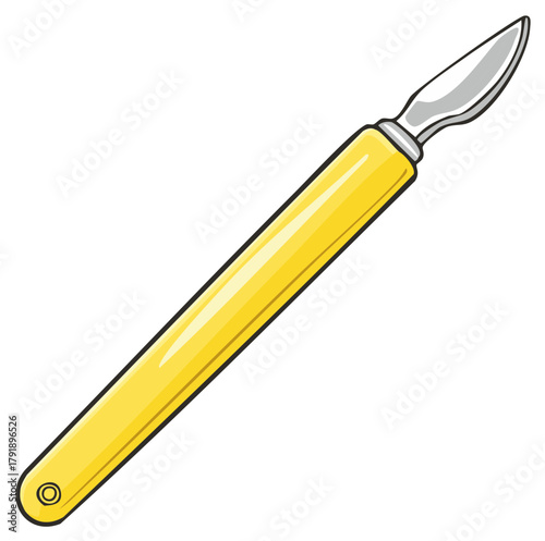 Sharp yellow handled surgical scalpel cartoon drawing for medical precision tool