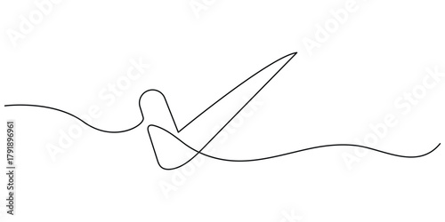 Checkmark continuous one line drawing minimalism design vector on white background.