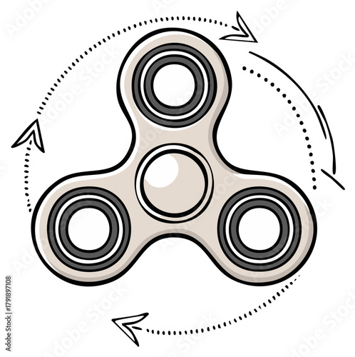 Spinning hand fidget toy with arrow motion lines, stress relieving device concept