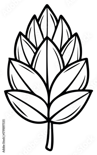 Bold line art illustration of a single hop cone, stylized icon for brewery and craft beer branding design.