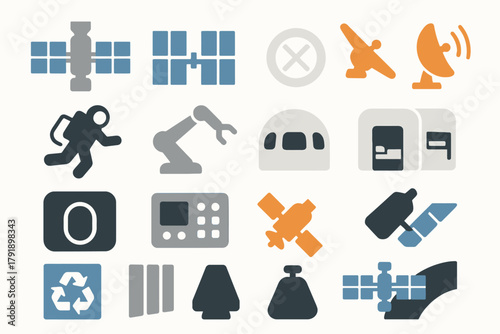 Space Station Technology Icons Satellite Robotics Communication