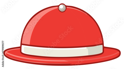 Bright Red Pith Helmet with White Band and Button