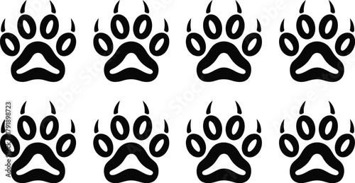 A pattern of black wolf paw prints on a white background.