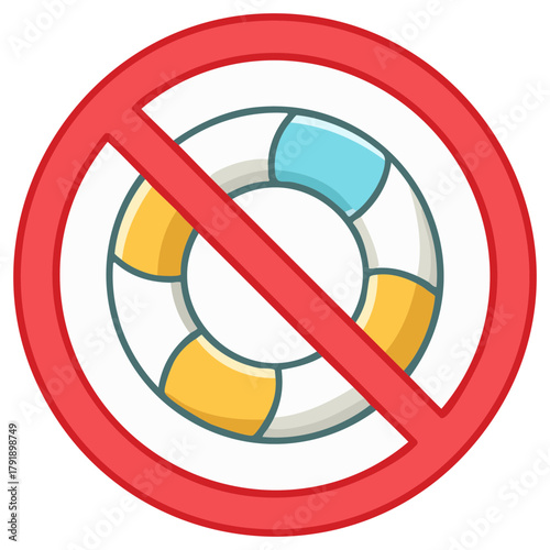 No swimming prohibition sign with a crossed out lifebuoy warning icon