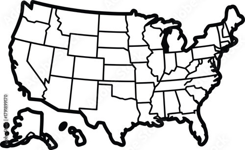 Outline map of the United States of America showing state borders.