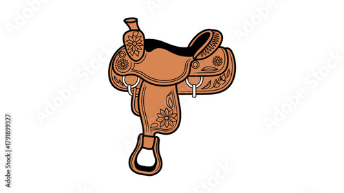 A detailed illustration of a Western-style saddle on a white background.