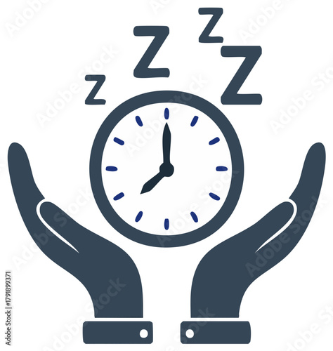 Sleep Time Two Hands Holding Clock with Sleepy Zzz Letters Above Indicates Relaxing Resting Napping Snoozing