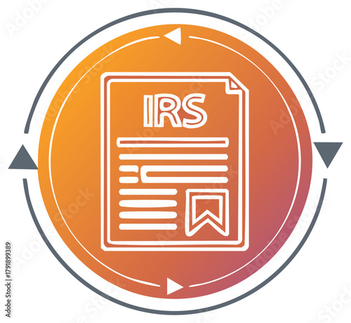 IRS tax return document icon with process arrows in a circle graphic