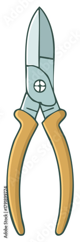 Cartoon Secateurs Tool with Yellow Handles for Gardening and Pruning