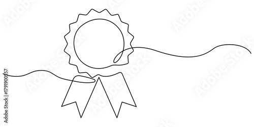 Award medal with ribbon continuous one line drawing design.