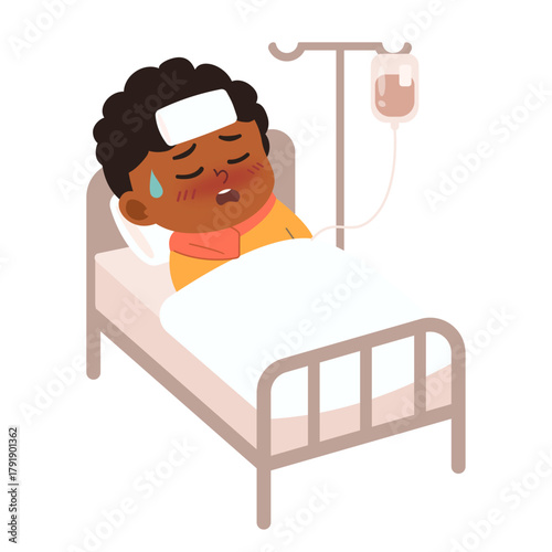 Illustration of Sick Child in Hospital Bed
