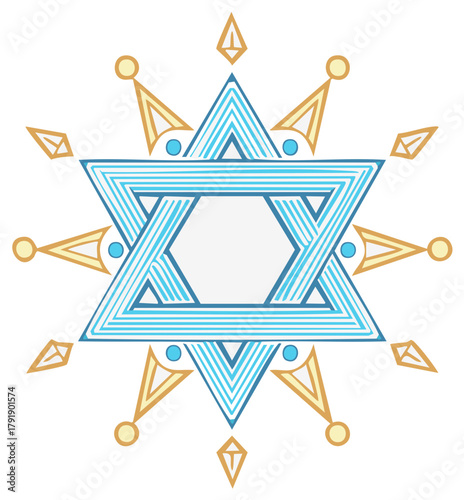 Ornate Blue Striped Star of David Geometric Spiritual Symbol
