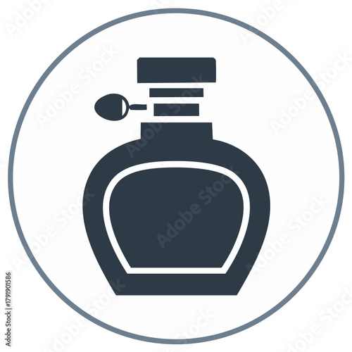 Perfume bottle vector icon illustration in a circle for cosmetics or fragrance brand