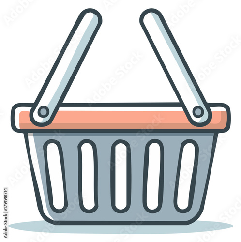 Simple cartoon shopping basket with handles and open top for groceries or purchases
