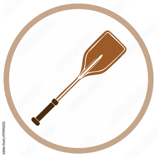 Simple rowing oar or canoe paddle vector icon graphic in a circle