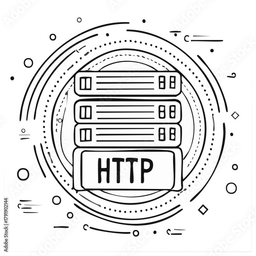 Network Server Stack with HTTP Protocol in Doodle Style Concentric Circles