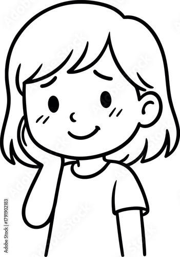 Cute cartoon girl with shy expression and short hair