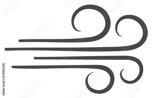 Hand drawn blowing wind icon with flowing air current swirls weather symbol