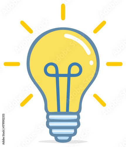 Bright yellow lightbulb radiating concept icon for creative design and problem solving