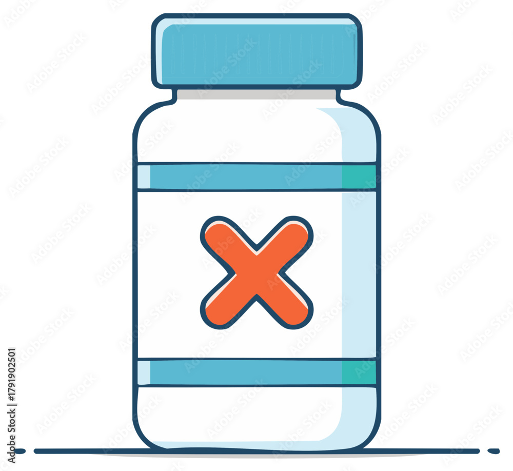 Fototapeta premium Bottle with an orange X. Prohibition or medicine illustration.