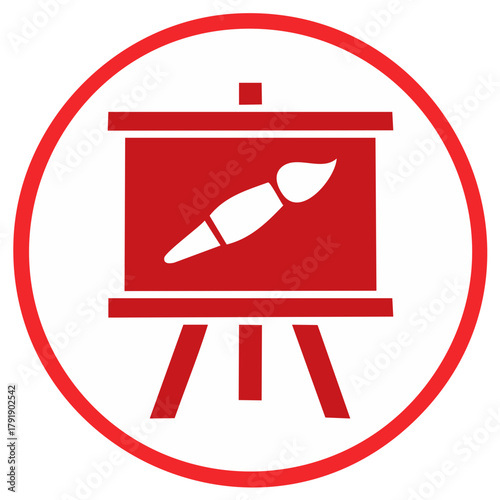 Red Art Easel with Paintbrush Icon in Circle
