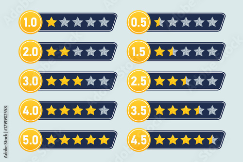 Set of star rating icons from 05 to 50 in increments of 05