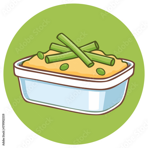 Homemade casserole dish with green beans and peas a delicious meal vector illustration