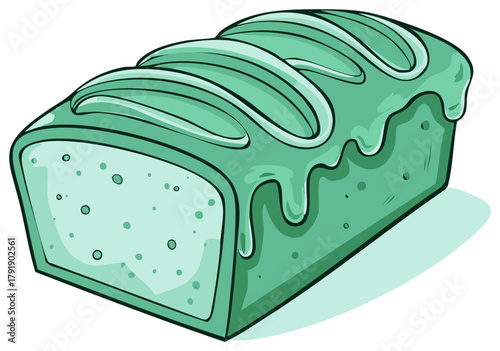 Green frosted loaf cake with drizzles sweet baked goods dessert