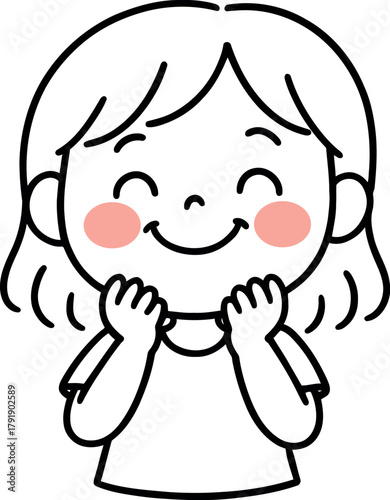 Joyful child with rosy cheeks and hands on face