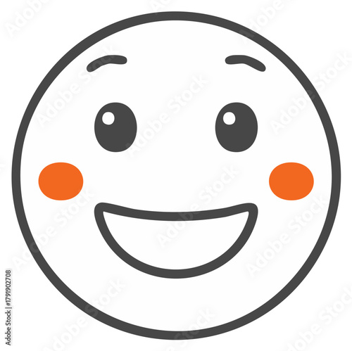 Smiling Emoji Face with Cheeks, Outline Drawing, Happy Expression