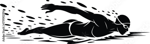 Silhouette of a swimmer in motion, emphasizing speed and agility in the water.