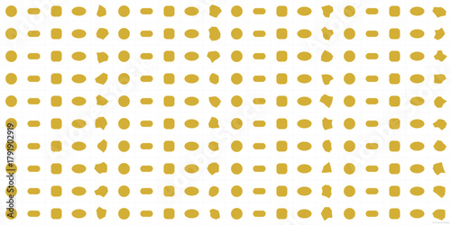 A collection of 200 minimal and abstract vector shapes arranged in a clean 20×10 grid layout. This gold version includes circles, ovals, capsules, squircles, blobs, and modern organic silhouettes. Des