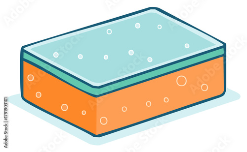 Cartoon illustration of a washing sponge with bubbles for hygiene and cleaning