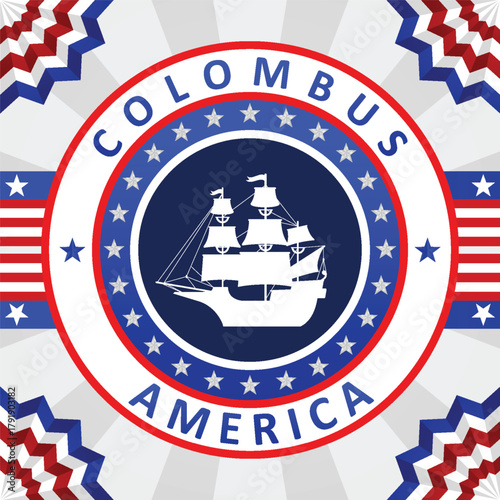 Columbus discovers america in a sailing ship illustration