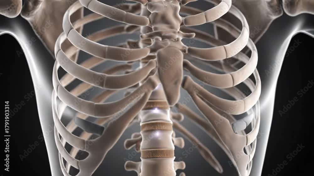 Detailed 3D animation of the human rib cage and spine showcasing the ...