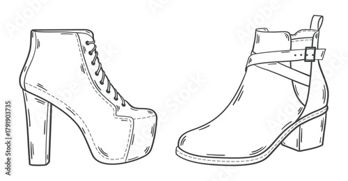 Elegant High Heel Shoe Line Art Illustration. hand drawn.