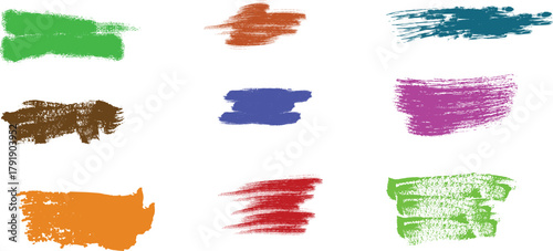 Collection of colorful paint brush strokes and smudges