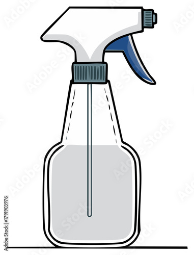 Spray Bottle Illustration Empty Clear Container with Blue Nozzle and White Body