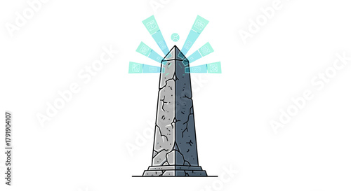 Ancient Obelisk Emitting Futuristic Holographic Signal Beams