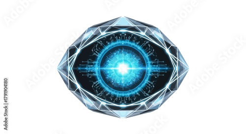 Glowing Crystal Eye Scanner Icon with Futuristic Mystic Style