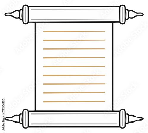 Classic open parchment scroll with ruled lines for writing an ancient message or law