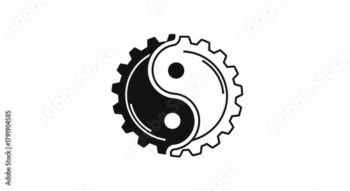 Interlocking Yin Yang Gear Fusion Icon in Minimal Geometric Style
