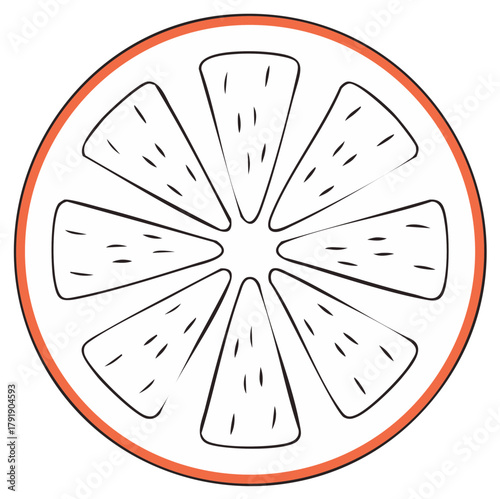 Orange slice illustration, citrus fruit, healthy food, fresh, ripe, segmented design.