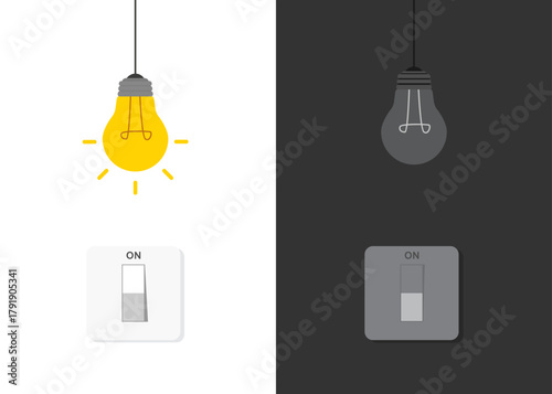 Light bulbs turned on and off with light switches on stock illustration