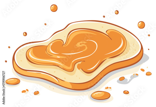 Creamy peanut butter swirl on sliced bread with drips and drops