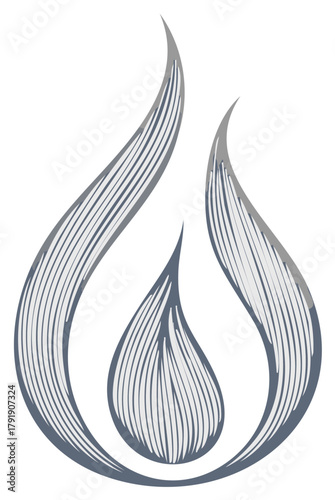Elegant stylized flame or water drop icon with vintage engraved line art illustration