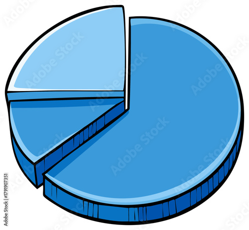 Blue Pie Chart with Slice Removed, Cartoon Style Business Data Representation, Information