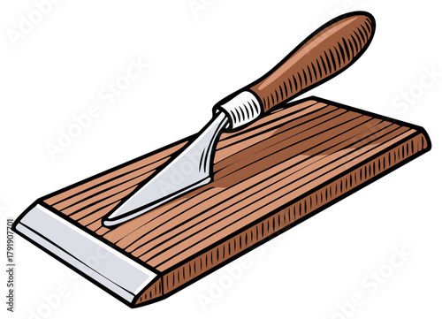 Wood Carving Chisel Tool Resting on a Wooden Block Ready for Woodworking